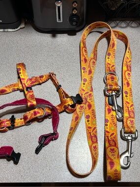 Dog Harness and Leash Set - Yellow Paisley Pattern